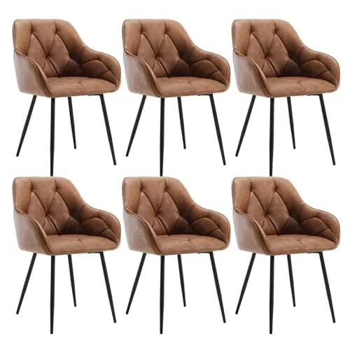 WOLTU Juego de 6 Silla de Comedor,Cuero Sintético Vintage,Marrón