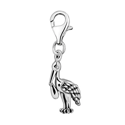 Quiges Charm con Cierre Plateado 3D La Cigüeña con el Bebé Abalorios Joyería de Mujer