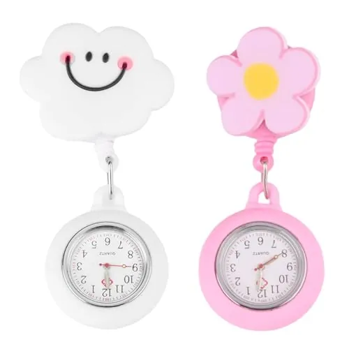 Synkris - Reloj de enfermera para mujer, colgante para blusa, funda de silicona, agujas luminosas con clip retráctil y personalizable, de cuarzo, regalo para médicos y enfermeras, juego de 2