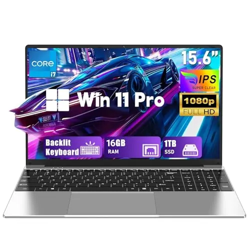 FUNYET Ordenador Portátil, 2026 Nuevo Laptop de 15,6 Pulgadas, 16 GB de RAM, SSD de 1 TB, PC portátil con Core i7-7600U,IPS FHD 1920 × 1080, batería de 6000 mAh,Teclado retroiluminado