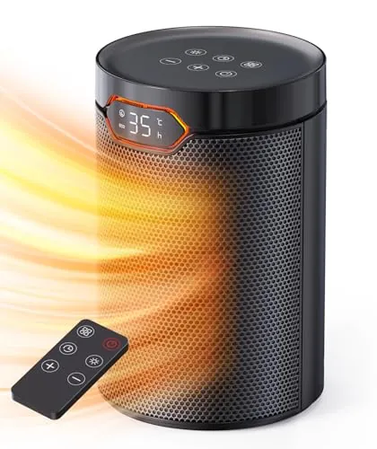 QEXREED Calefactor Bajo Consumo, 1500W, PTC | Modo ECO & Brisa, 4 Modos de Calor, Temporizador 24H,Termostato,Control Remoto,Protección Contra Sobrecalentamiento y Vuelcos