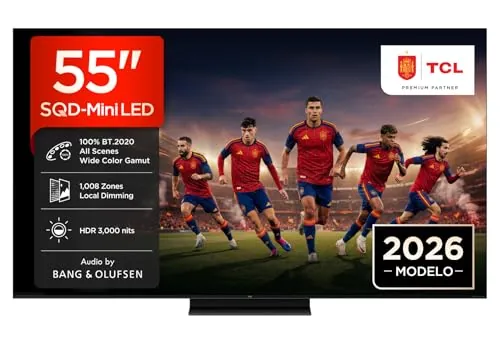 TCL 55C8L Televisor 55 Pulgadas SQD-Mini LED 4K Smart TV, 5000 nits HDR Premium, 144Hz Motion Clarity Pro, Bang & Olufsen, ZeroBorder, Google TV