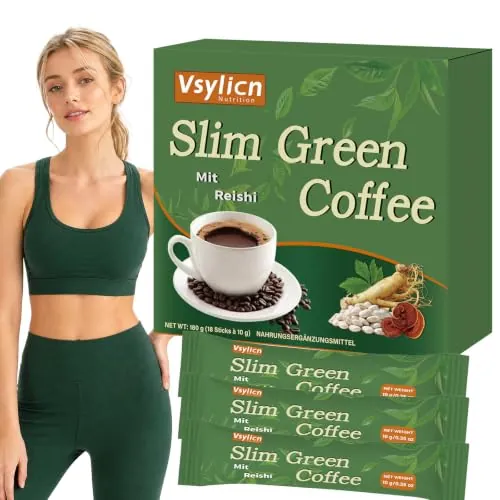 Slim Green Coffee Boost con L-Carnitina, Té Verde y Ganoderma – Quemador de Grasa Natural, Control de Peso y Energía Sostenida, 18 Sobres Monodosis, Sin Gluten, 25 kcal por Dosis