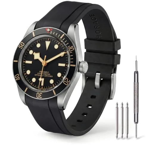 HORACE Correa de Reloj 20 mm de Goma FKM Premium – Suave, Impermeable y Duradera – Compatible con Tudor Black Bay 58 & GMT 39mm (Negro)