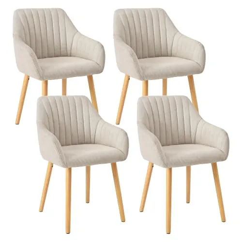 Goeurvant Silla De Comedor con Reposabrazos, Juego De 4, Patas De Madera, Silla Tapizada, Sillas De Cocina Y Salon, Beige