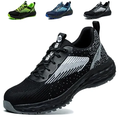 ISOOUS Zapatos de Seguridad Hombre Mujer Calzado de Trabajo Negro EU 40 | Ligero Comodo Zapatillas Seguridad Transpirables Antideslizantes Punta de Acero Botas de Seguridad Deportivas Construcción