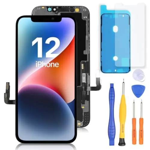 bokman Kit de reparación de pantalla LCD para iPhone 12/iPhone 12 Pro | Panel Frontal de Ensamblaje de Pantalla de 6,1 Pulgadas Negro con Kits de Herramientas de Reparación