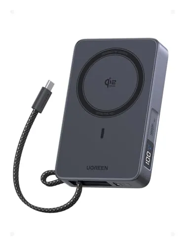 UGREEN Magflow Qi2 25W Power Bank Magsafe 10000mAh USB C PD 30W (Gris)