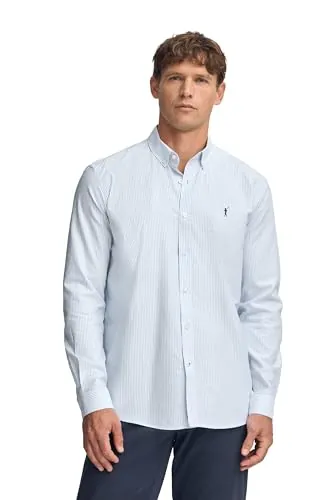 Polo Club Camisa Oxford de Rayas Azul Celeste de Hombre con Logo Bordado 100% algodón