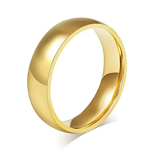 VNOX Anillo de banda simple de acero inoxidable chapado en oro de 6 mm de ancho personalizado personalizado para mujeres y hombres, grabado gratis, tamaño 24.5
