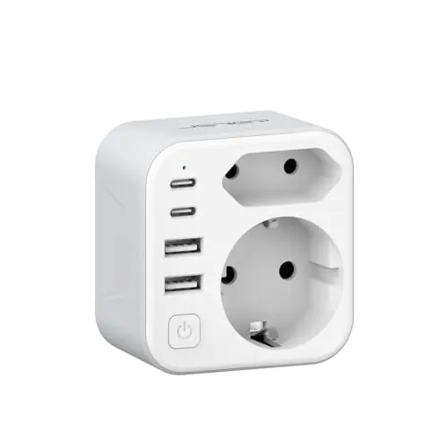 JSVER Adaptador Enchufe UK, Enchufe de Viaje con 2 USB A y 2 C,Adaptador Enchufe de Viaje Tipo G para EU a UK,Irlanda, Malasia, Singapur, Hong Kong, Macao