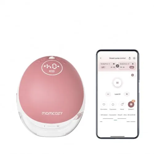 Momcozy Sacaleches Manos Libres Portátil con App y Control Discreto, Modos Personalizables y 15 Niveles, 24 mm, 150 ml