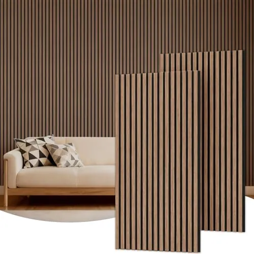 TONOR Paneles Decorativos para Pared,Grandes Madera Paneles Acusticos, Panel Decorativo Pared Mdf Interiores, Decoracion Pared para Habitacion, Salon, Oficina, 120x60-1.44㎡, 2 Paneles, Marrón