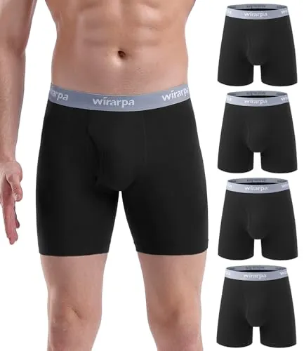 wirarpa Calzoncillos Hombre Boxer Algodon Ropa Interior Cómoda para Hombres Sin Etiquetas con Abertura Pack de 4 Negro Talla L