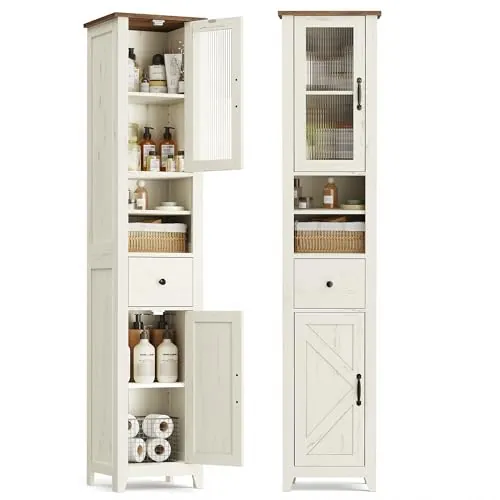VASAGLE Armario de Baño Alto, Mueble Columna con Cajón, 33 x 31,5 x 171 cm