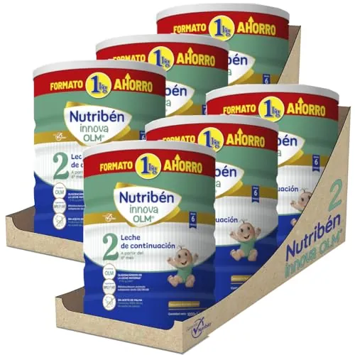 Nutribén Innova 2 - Leche de Fórmula en Polvo de Continuación | Bebé a Partir de los 6 Meses | sin Aceite de Palma | con Cacito Dosificador| Con OLM, BPL1 y DHA | 6 Botes de 1KG