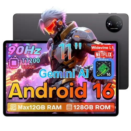 TECLAST P50T Tablet 11 Pulgadas Android 16 Tableta 90Hz, 2GHz Octa-Core CPU, Gemini AI, 12GB RAM+128GB ROM(TF 5TB), 7000mAh, 5G WiFi, Widevine L1, GPS, 13MP+5MP/3.5MM/BT5/OTG, Tablets con Lápiz, 2026
