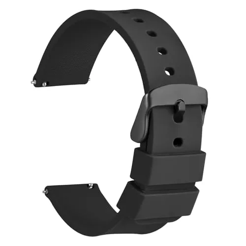 WOCCI 20mm Correa Reloj de Silicona para Hombre y Mujer, Liberación Rápida, Hebilla Negra (Negro)