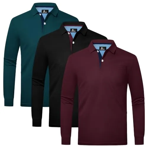 SwissWell Polo Manga Larga Hombre Paquete de 3 Polo Camiseta de Golf Trabajo Transpirable Camiseta Primavera Otoño Tres Piezas T Shirt Senderismo