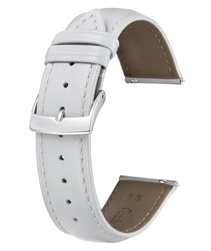 BINLUN Correas de Reloj de Cuero de Liberación Rápida 12mm 14mm 16mm 18mm 19mm 20mm 21mm 22mm Multicolor Correa de Reloj de Piel de Repuesto para Hombres y Mujeres para Reloj(Blanco,20mm)