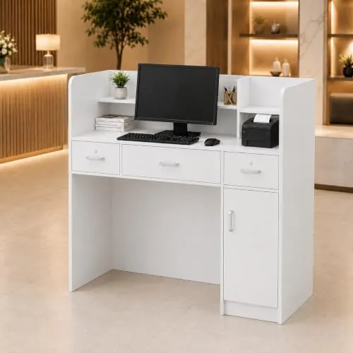 PREMTURE Mostrador de recepción 120 cm con cajones Armario y estantes