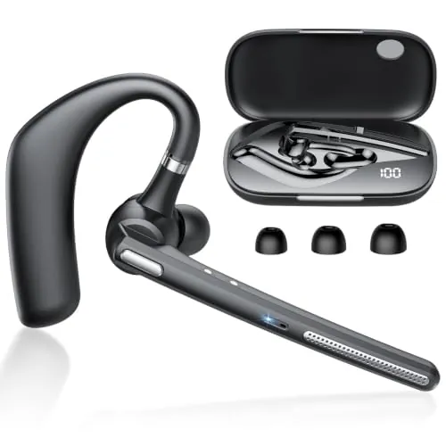 CASCHO Manos Libres Auricular Bluetooth V5.4, Auriculares inalambricos Bluetooth con Doble Micrófono Cancelación, 60H en Espera, Función de Silencio, Conexión Dual, Manos Libres Oreja para Oficina
