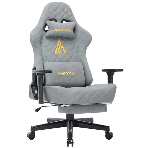 Andyou Silla Gaming Ergonómica | Reclinable 150° con Reposabrazos 3D Ajustables, Soporte Lumbar y Cervical, Capacidad 200 kg, Ruedas Silenciosas
