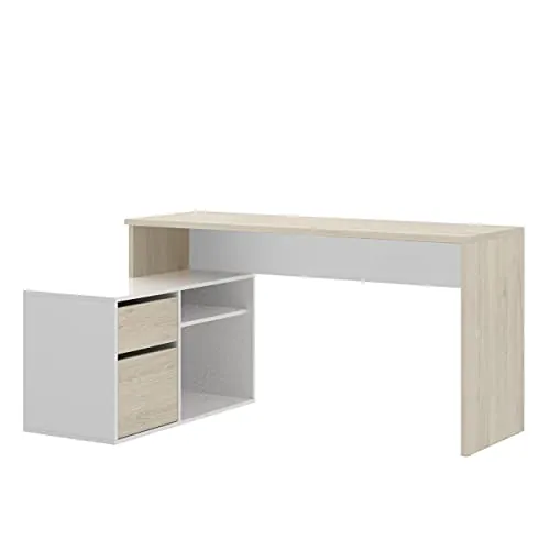 DEKIT GRUPO RIMOBEL ROX - MESA ESCRITORIO CON ALMACENAJE Y DOBLE MONTAJE - 139x75 cm - NATURAL / BLANCO