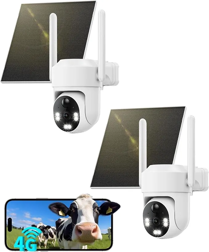 SEHMUA 4G LTE Camara Vigilancia Exterior con Panel Solar, 2K PTZ 355°/100° Camara Vigilancia con Tarjeta Sim sin WiFi, Detección Humana PIR, Color Visión Nocturna, IP66, Audio de Dos Vías, 2 Unidad