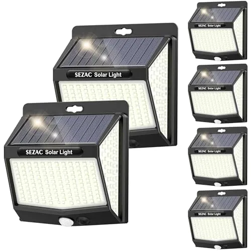 SEZAC Luz Solar Exterior,218LED Luces Solares Led exterior Jardin 6 Paquete