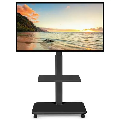 Soporte de TV con Ruedas para Pantallas LED LCD OLED Planas y Curvas de 32" -70", hasta 100 Libras, Altura Ajustable Carrito de TV móvil con Estante para Dormitorio, Oficina, Dormitorio, Negro