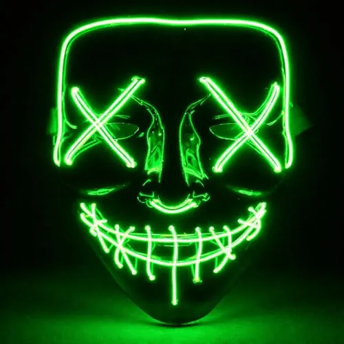 TK Gruppe Timo Klingler Máscara de terror LED verde - como de Purge con 3 efectos de luz, controlable, para Halloween como disfraz para hombres y mujeres