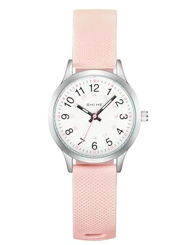 CIVO Reloj Niña Niños Analógico: Fácil de Leer Esfera Clara con Números y 3 Manecillas Relojes de Aprendizaje Correa de Silicona Rosa - Regalo para Niños Adolescentes 6-14 Años
