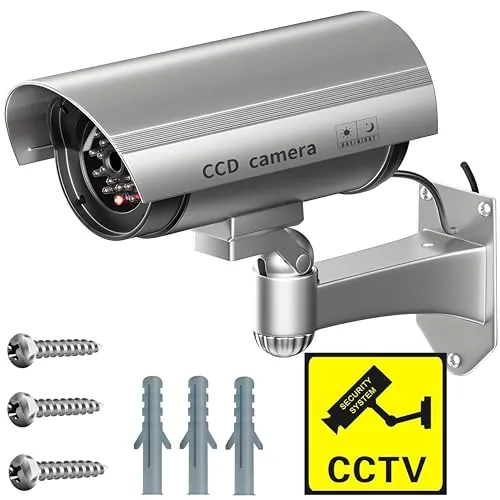 Retoo Cámara Vigilancia ficticia giratoria para Exterior e Interior, cámara CCD inalámbrica con LED Parpadeante, cámara de Seguridad Resistente a la Intemperie, cámara para en el hogar