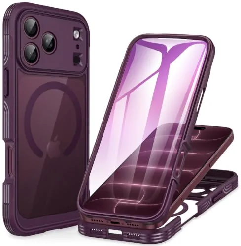 CENHUFO Funda para iPhone 18 Pro MAX/iPhone 17 Pro MAX [Compatible con MagSafe] Integrado 9H Cristal Templado Pantalla y Protector Cámara, 360 Grados Antigolpes Carcasa Magnética Capa Case -Burdeos