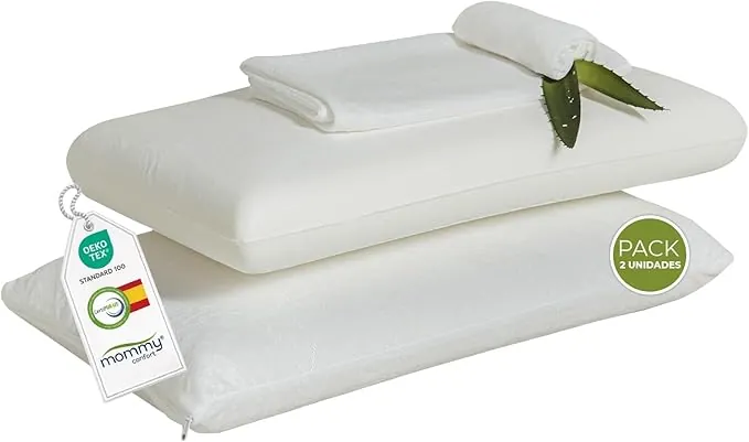Pack 2 Almohadas Viscoelásticas 70 cm - Núcleo Compacto con Funda Interior + Funda Lavable con Cremallera - Memory Foam Adaptable Cuello - Termorreguladoras + Suaves y Ergonómicas
