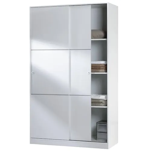 Habitdesign Armario 2 Puertas Correderas, 200x120x50 (AltoxAnchoxFondo - en cm), Armario Dormitorio, Barra de Colgar y Estantes, Color Blanco Brillo