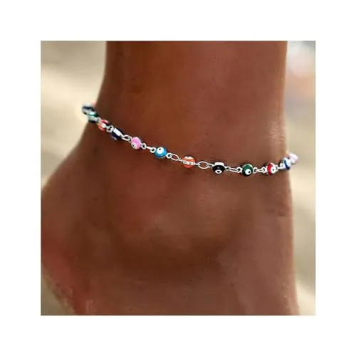 Tobilleras de cuentas coloridas Prosy Beach, pulseras de tobillo de plata, joyería ajustable para pie de playa de verano para mujeres y niñas