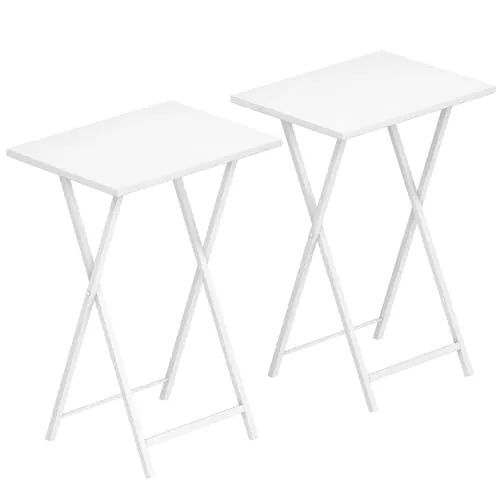 HOOBRO Mesas Plegables para TV, Set de 2, Mesa Lateral para Sofá, Escritorio Pequeño para Portátil, pequeño Plegable Mesa de TV, Fácil Almacenamiento Estructura, Blanco EWW25BZ01N1