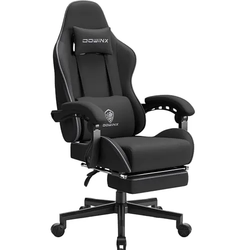 Dowinx Silla para Videojuegos ergonómica con Soporte Lumbar, Silla giratoria Ajustable con reposapiés, Color Negro