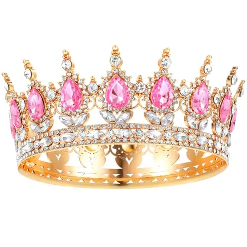 Grevosea - Corona de oro para mujer, corona de reina con diamantes de imitación para boda, coronas y tiaras de cristal para novia, accesorios para el cabello para fiesta de princesa, cumpleaños