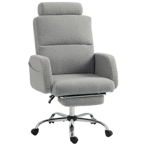 HOMCOM Silla de Escritorio con Reposapiés Silla de Oficina Gris Claro