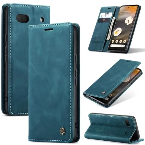 Azororo Funda para Google Pixel 6A 5G PU Cuero Premium, Tapa Libro Estuche Flip Case, Tarjetas/Billetera, Soporte Plegable y Cierre Magnético Carcasa para Google Pixel 6A -Azul Verde
