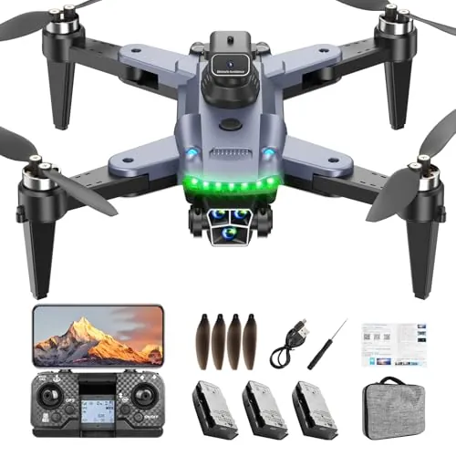 Dron con Cámara 4K para Adultos, S166 GPS, 3 Baterías 60 Min Vuelo, Motor Sin Escobillas, Retorno Automático, Despegue y Aterrizaje con Un Botón, Peso <249g, Regalo(Negro)(Estándar)