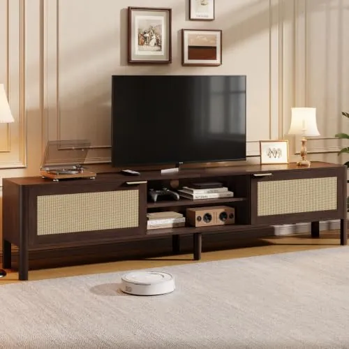 IKALIFE Mueble TV Madera Salon 180 cm para TV 80 Pulgadas Beige Marron | Mueble TV Madera con Almacenamiento, Mueble Television con Gestión de Cables, Mueble Televisor Moderno para Salon
