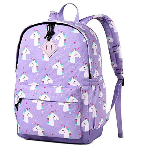 VASCHY Mochila Niña, Mochila Escolar Primaria Mochila Infantil 4-6 Años Mochila Unicornio Mochila Chica Ajustar Carpeta A4 con Bolsillos Laterales y Correa en Pecho