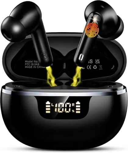Donerton Auriculares Inalambricos Bluetooth 5.4 HiFi Estéreo, Auriculares inalámbricos, 4 ENC Cancelacion Ruido HD Mic, Pantalla LED/IP7 Impermeable/Carga Rápida Tipo-C/para iOS/Android