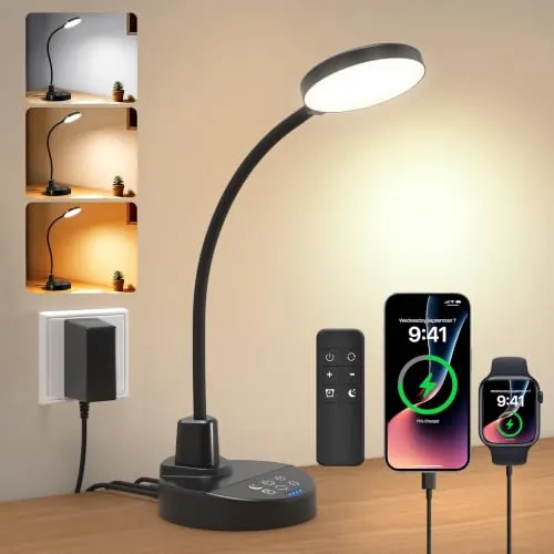 Lámpara de Escritorio LED 15W con Mando a Distancia, Puertos USB-A y USB-C