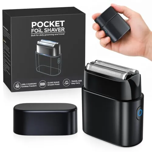 Haokoo Afeitadora Eléctrica Foil Shaver Hombre Portátil Recargable USB-C | Afeitadora de bolsillo de 90g con batería de 90min, malla ultrafina 0.05mm para piel sensible, IPX7 y tapa magnética