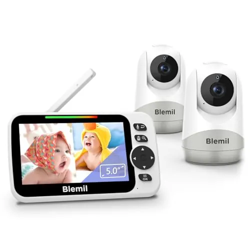 Blemil Monitor de Bebé Mejorado con 2 Cámaras, 5", Sin WiFi, 30 Horas